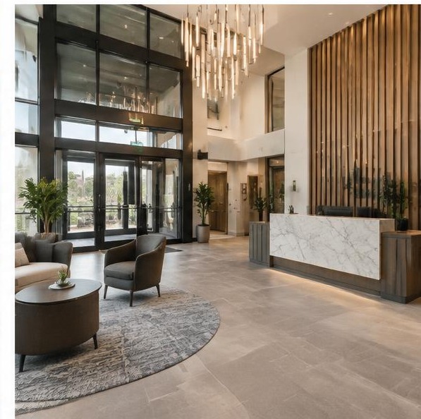 Modern multifamily building lobby